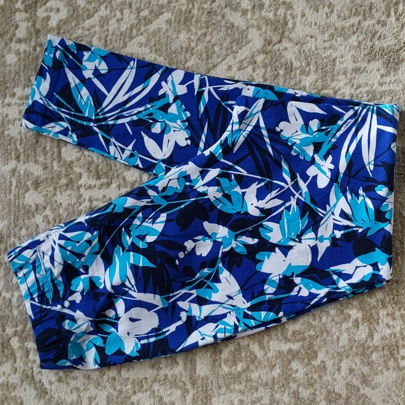 Roaman's Floral Stretch Waist Legging Pants M (14-16) White Purple Aqua Black - Picture 1 of 11